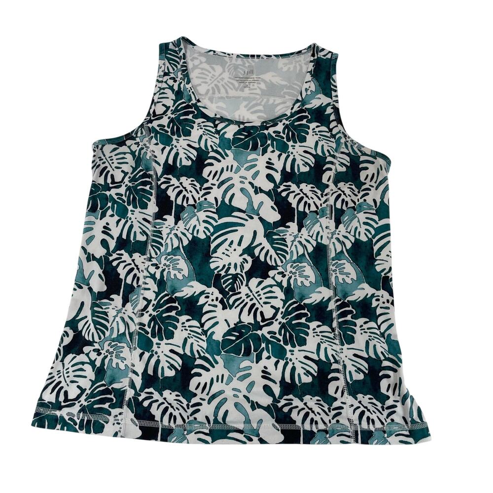 J.Jill Fit Performance Tank Top Green Monstera Palm Leaf Petite Small Women